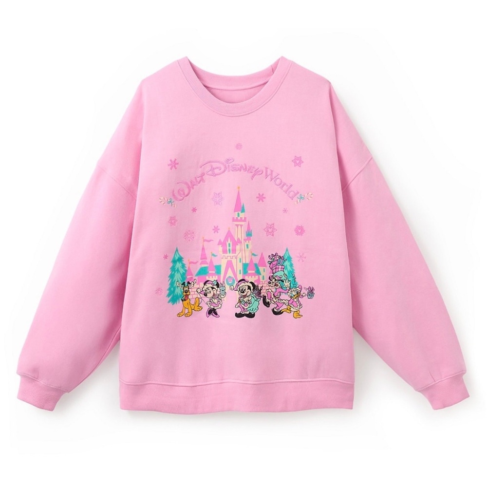 Walt Disney World Santa Mickey Mouse Friends Sweater Pink Holiday Adult Size